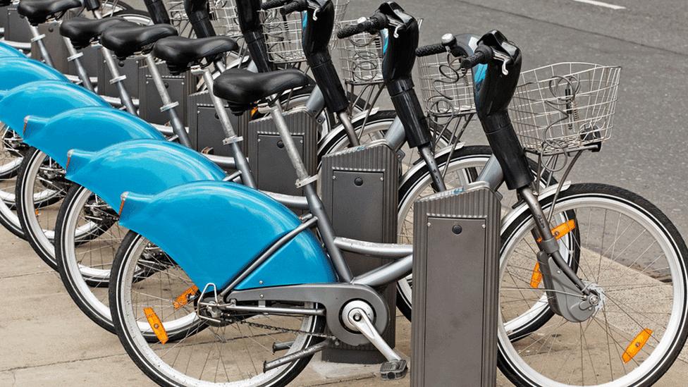 Hire bikes in a row