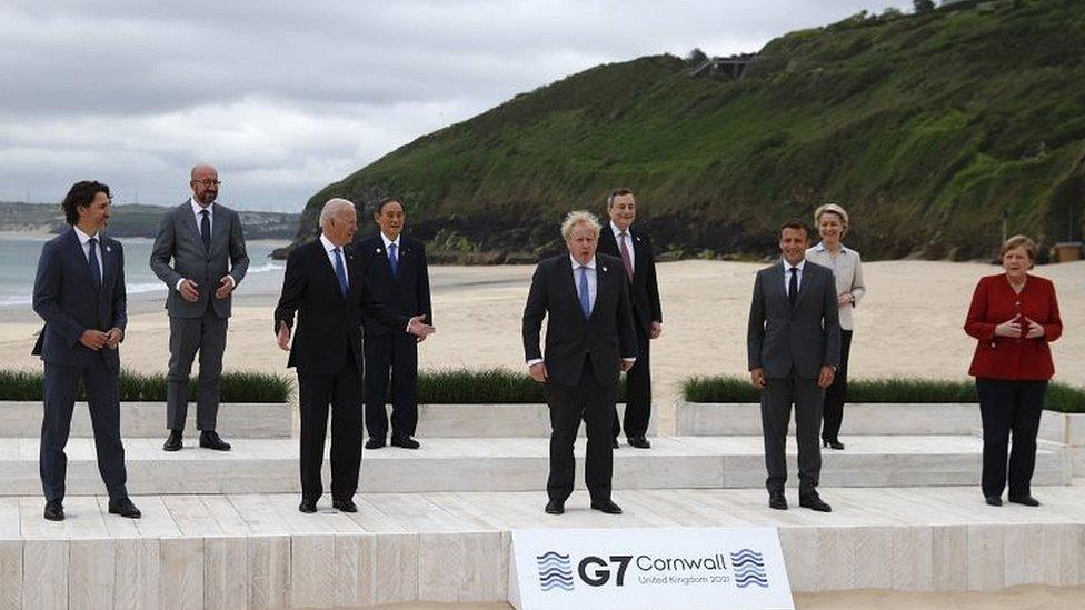 G7 photo at Carbis Bay, Cornwall