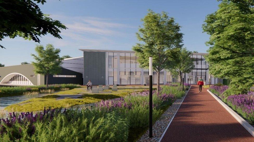 Artist impression of new aeronautical engineering building for Leicester College Abbey Park Campus