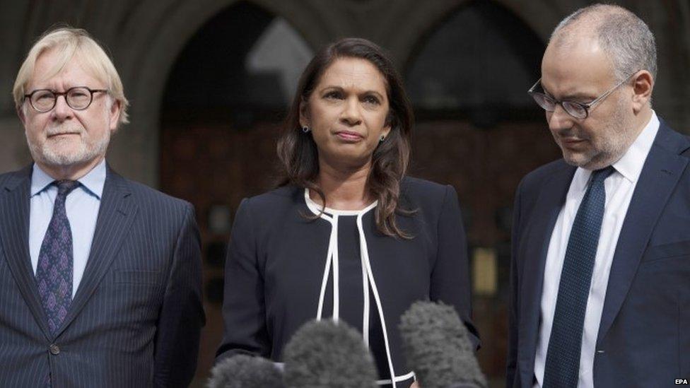 Gina Miller and lawyers outside the High Court