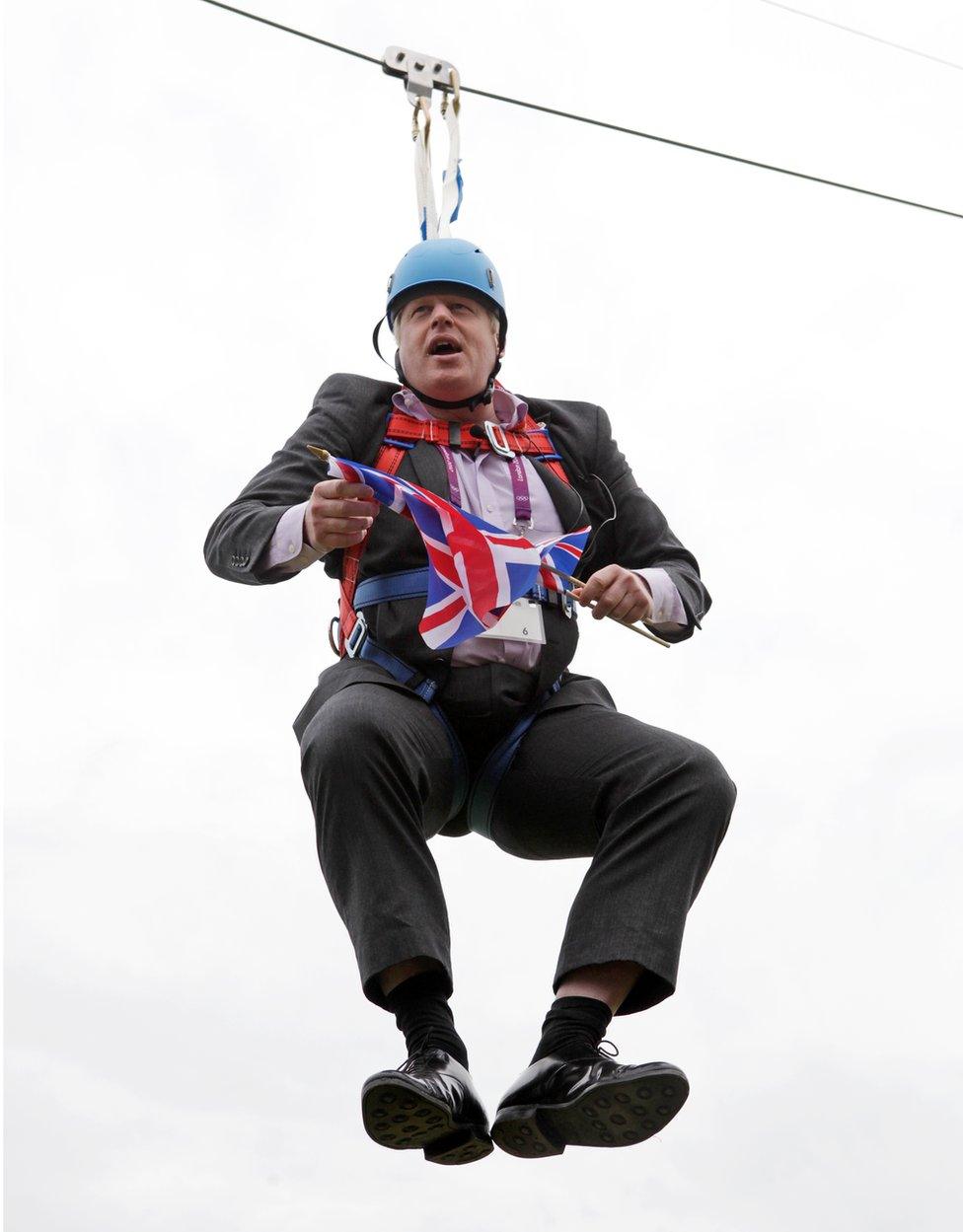 Boris Johnson on a zip wire