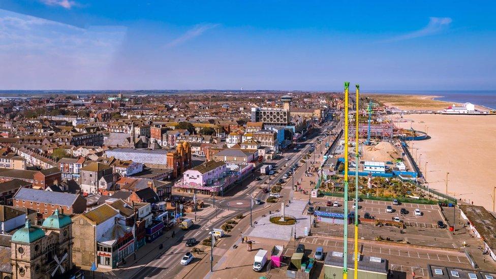 View of Great Yarmouth from big wheel looking north along Marine Parade