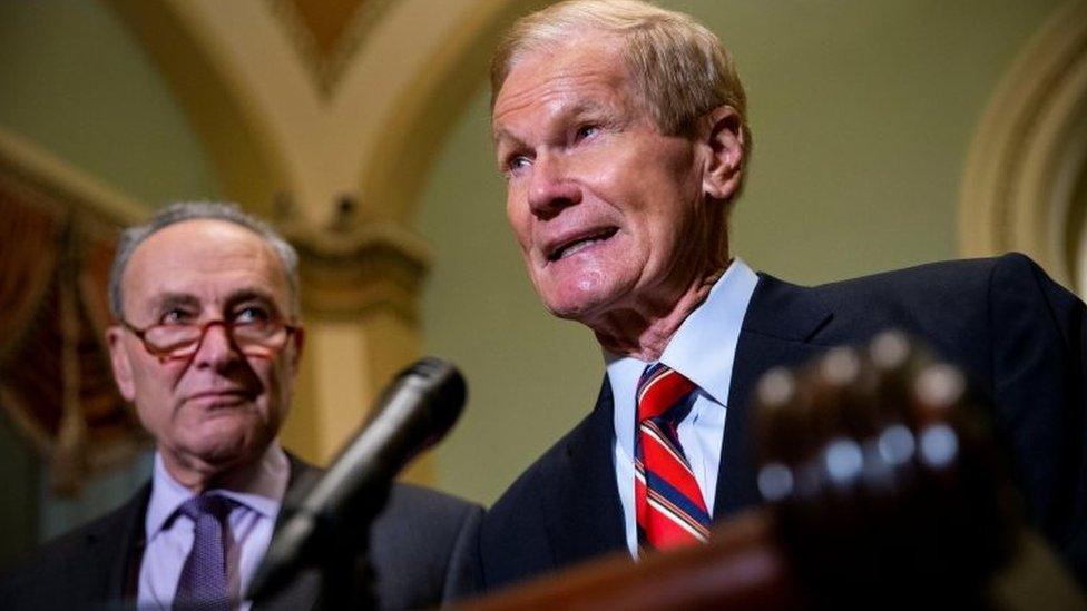 Sen. Bill Nelson (D-Fla.) speaks alongside Senate Democratic Leader Chuck Schumer