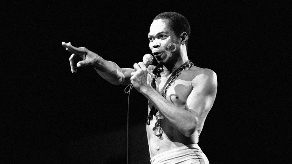 Fela Kuti performing in 1986