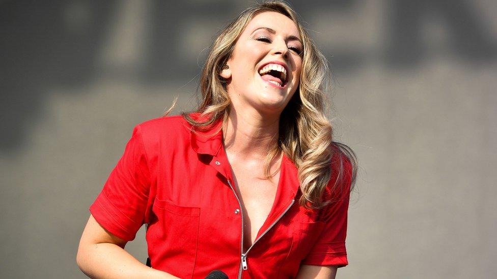 Singer Kirsten Joy performs with Clean Bandit during the first day of BBC Radio 1's Biggest Weekend at Singleton Park