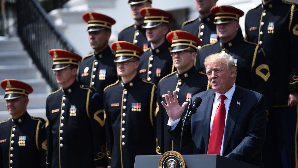 Donald Trump speaks at a "patriotic event" at the White House.