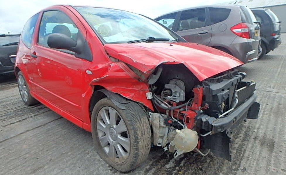 Julia Hickling's damaged car