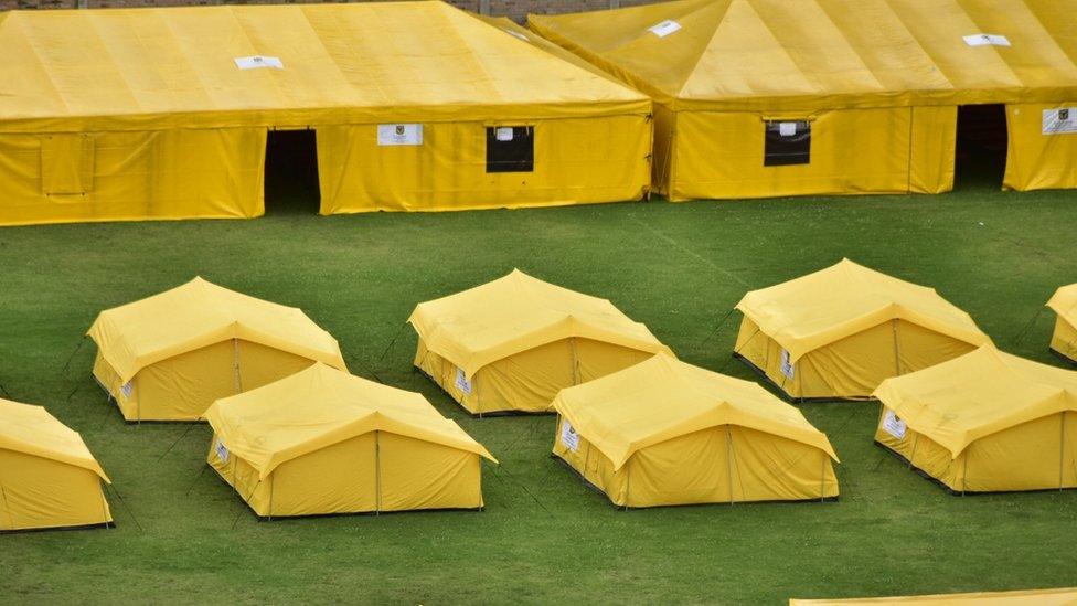 A view of the new camp which was set up for the Venezuelan migrants by Bogota's Town Hall, in Bogota, Colombia on November 13, 2018