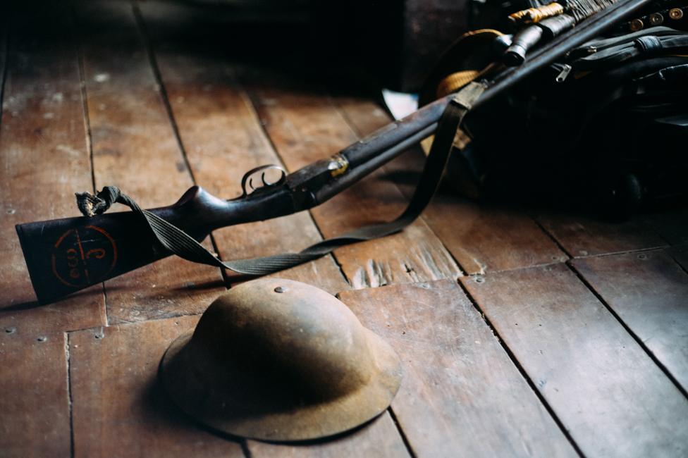 A British shotgun and helmet found in Chin state