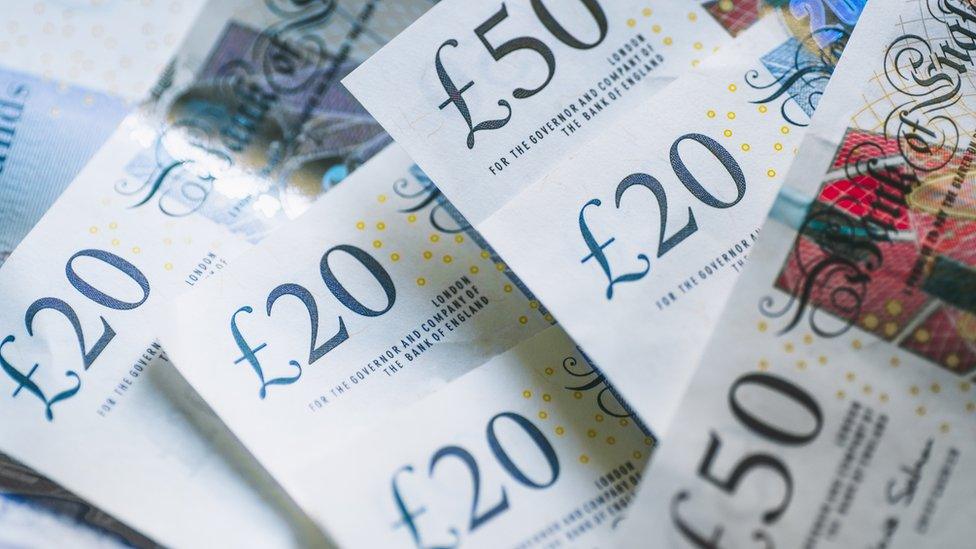 British currency notes spread out