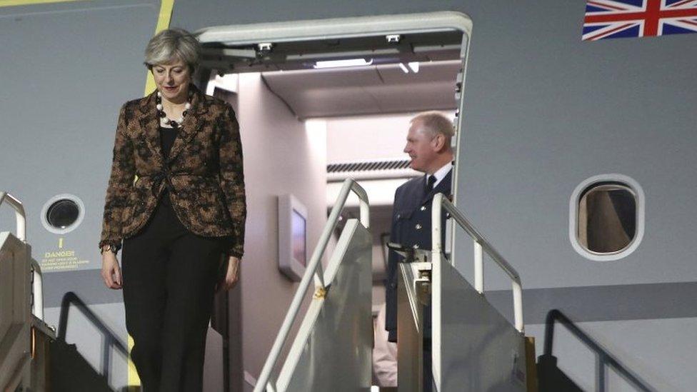 Theresa May arriving in Cyprus