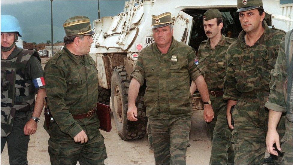 General Ratko Mladic arrives at the airport of Sarajevo