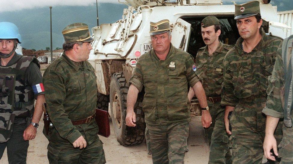 Photo taken on 10 August 1993 shows Gen Ratko Mladic arriving at the airport of Sarajevo