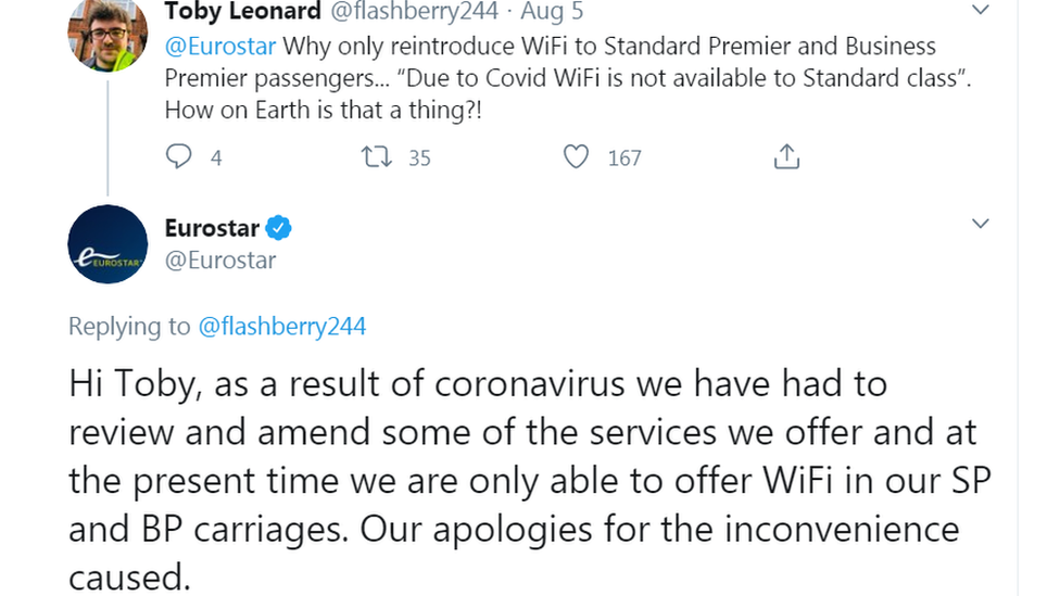 Eurostar tweet about wi-fi