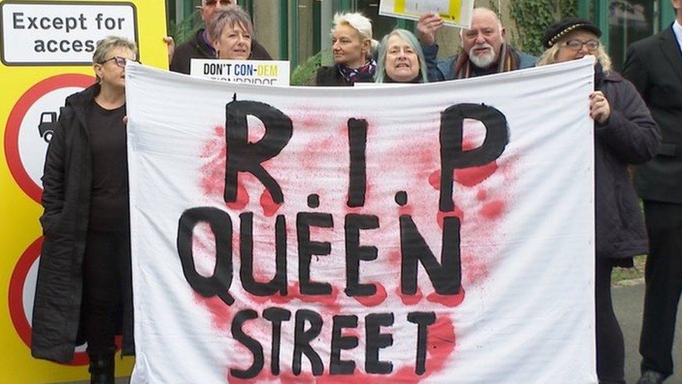 Protesters on Queen Street