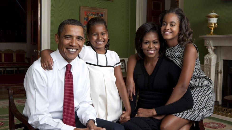 President Barack Obama, First Lady Michelle Obama, and their daughters, Malia and Sasha, sit for a family portrait in the Green Room of the White House, Sept. 1, 2009. Photo by Annie Leibovitz