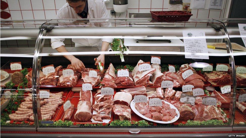 A meat counter in France.