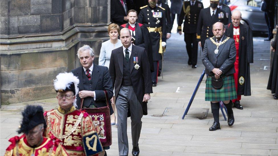 The Duke of Cambridge arrives to give a speech in his role as the Lord High Commissioner to the General Assembly of the Church of Scotland as the Kirk reassembles