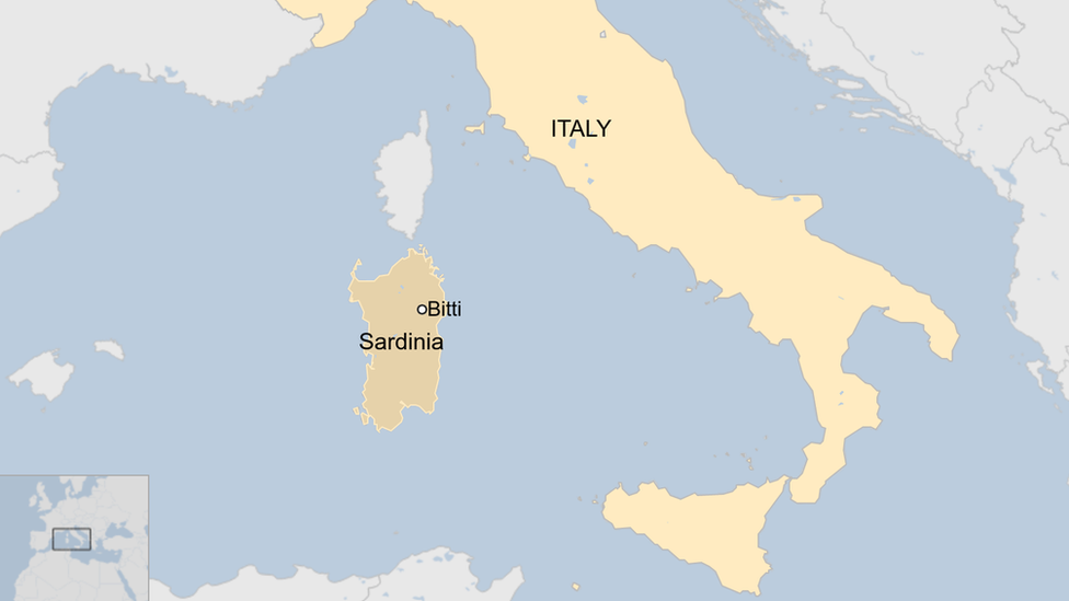 A map showing the Italian town of Bitti, in Sardinia's Nuoro Province