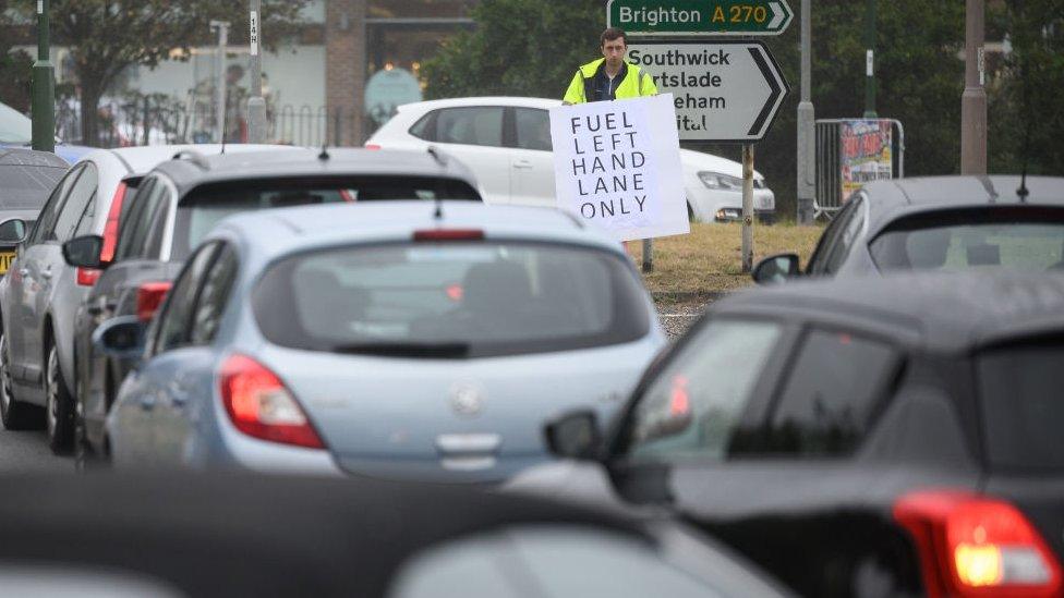 Cars queuing for fuel in Brighton on Saturday