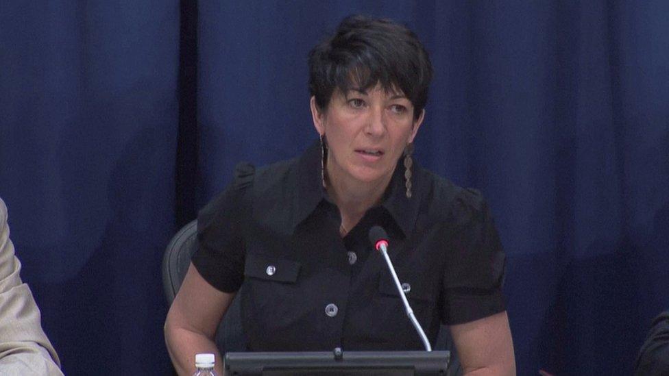 Ghislaine Maxwell speaks at a news conference