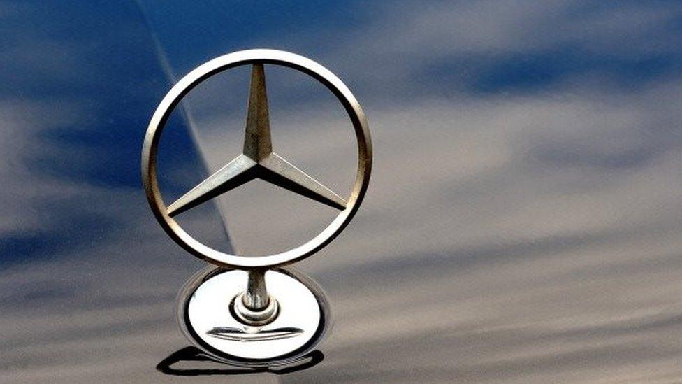 The logo of Mercedes Benz car of German auto giant Daimler