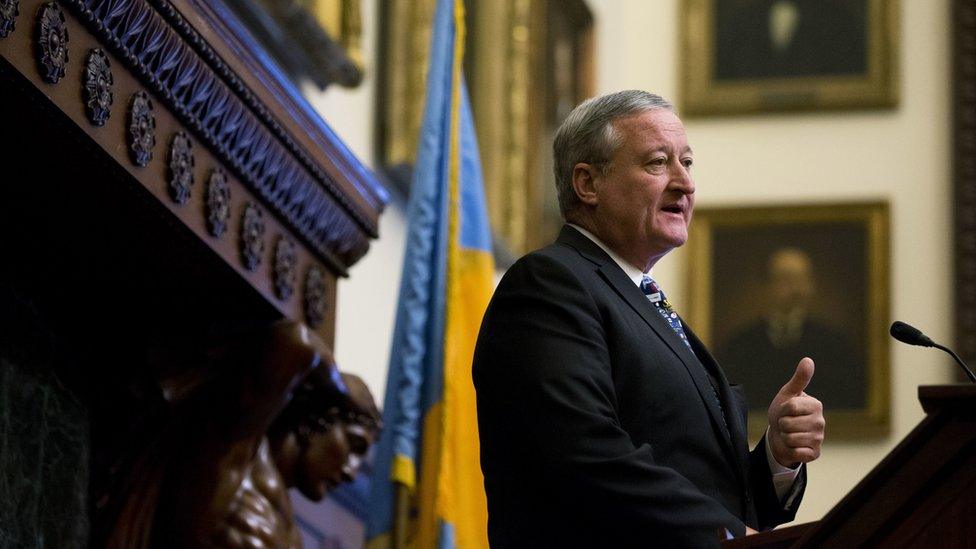 Jim Kenney speaking at a podium