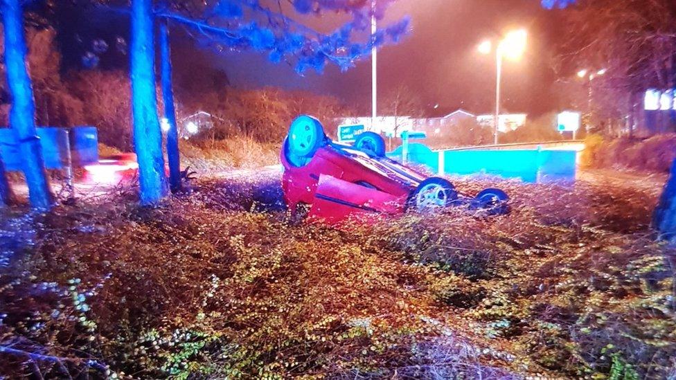 A woman was arrested for drink-driving after crashing on this roundabout