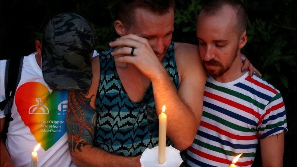 Group mourn victims of Orlando Pulse nightclub shooting (20/06/16)