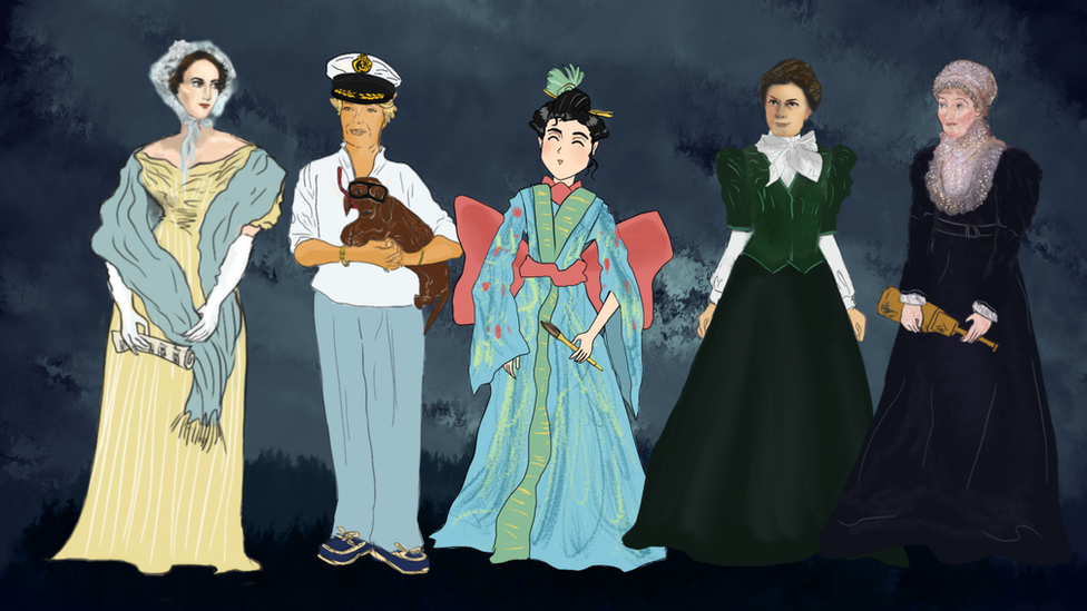 Fanny Mendelssohn, Simone Cousteau, Katsushika Oei, Mileva Einstein, Caroline Herschel