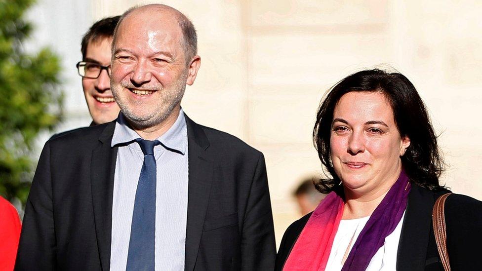 File pic (2015 of Denis Baupin with his wife, Housing Minister Emmanuelle Cosse (R),