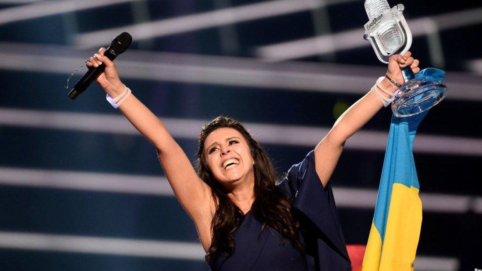 Ukrainian winner Jamala celebrating her 2016 victory