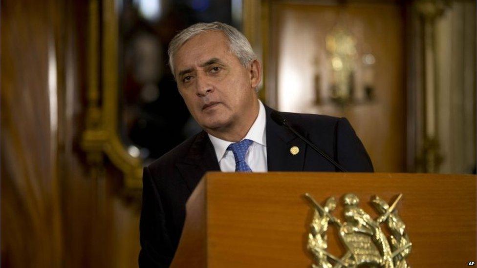 Guatemala's President Otto Perez Molina looks out from behind a podium during his press conference in Guatemala City on 31 August, 2015