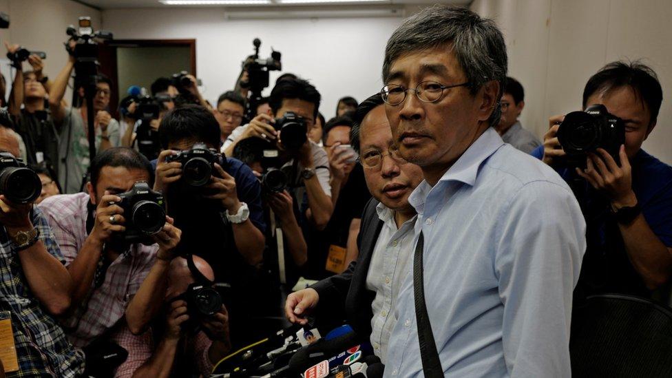 Freed Hong Kong bookseller Lam Wing-kee stands before giving a news conference in Hong Kong Thursday, June 16, 2016