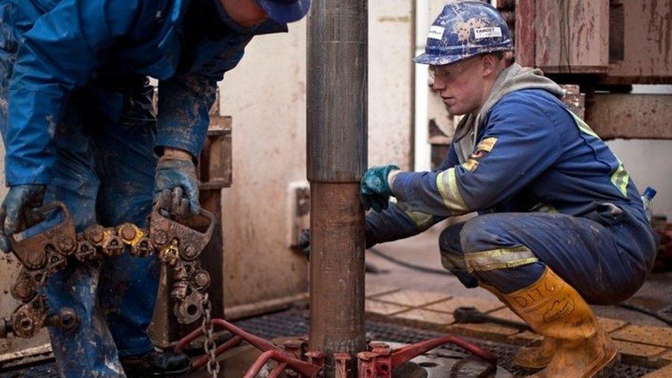 Engineers on the drilling platform at a shale fracking facility in Preston, Lancashire