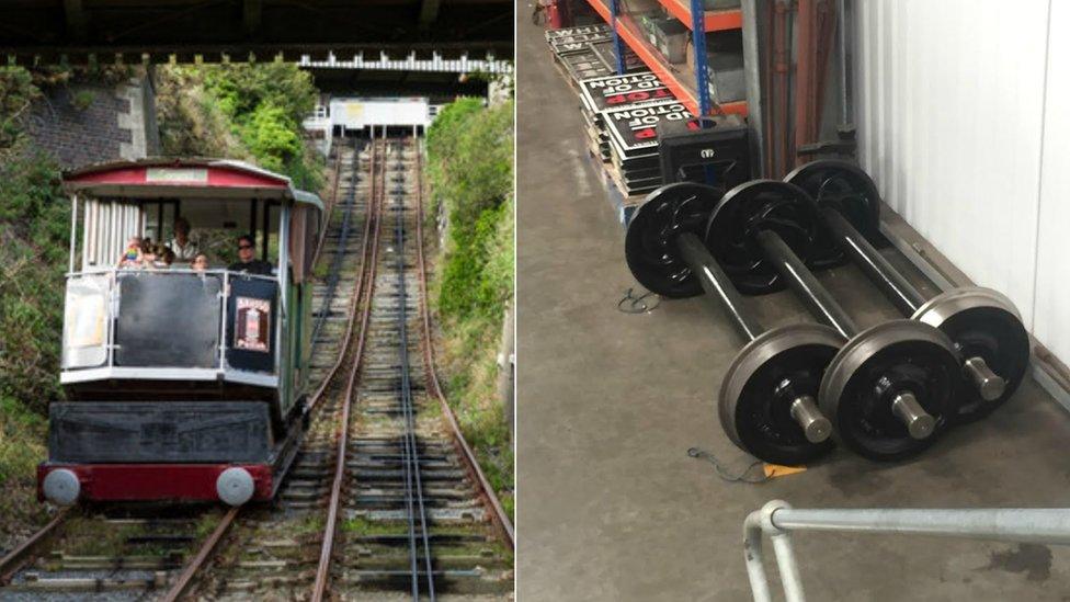 Cliff railway train and new wheels