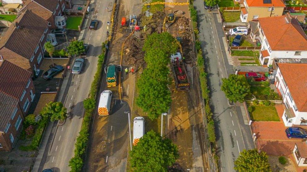 aerial view of excavation works