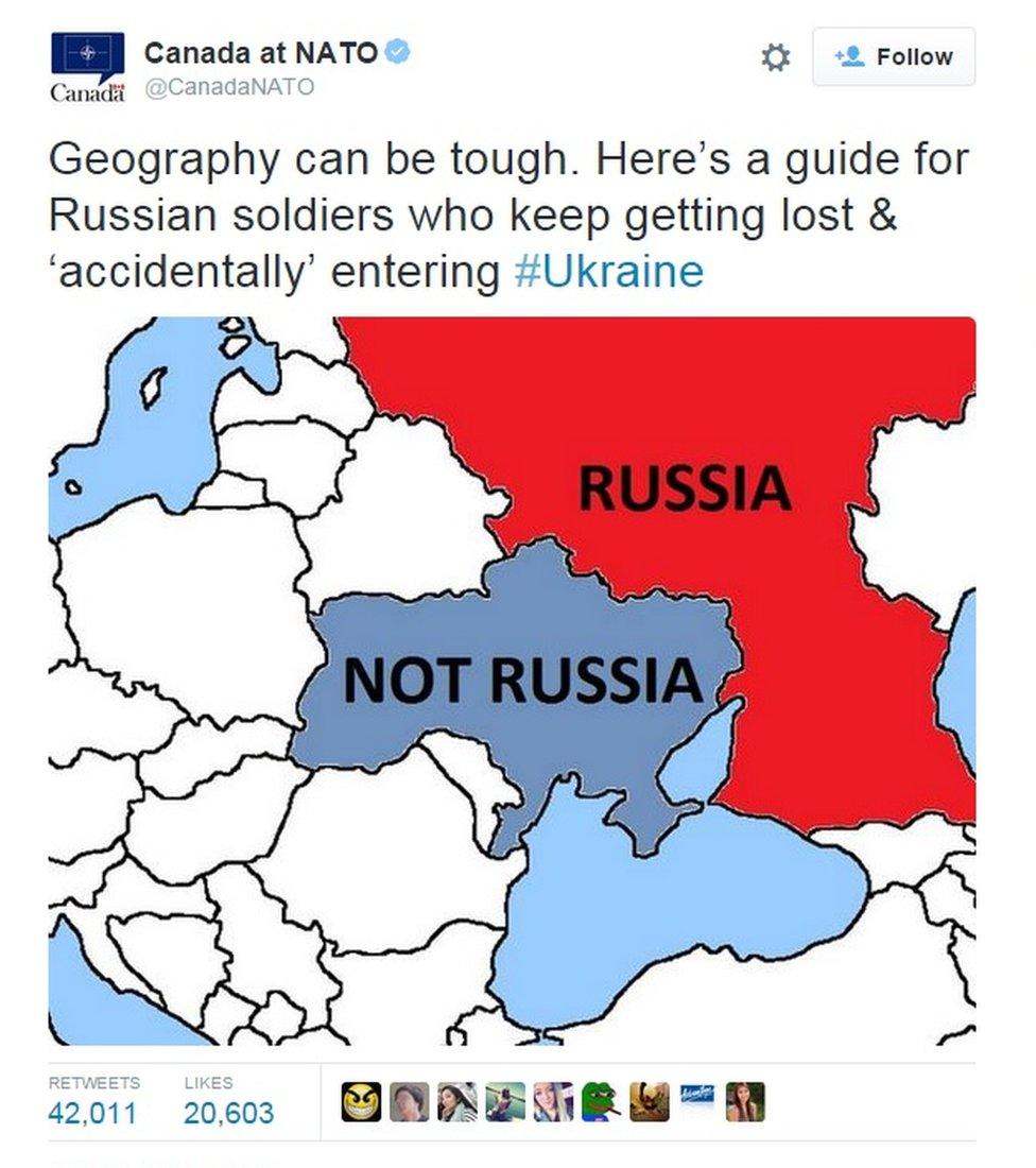 Screen grab of a tweet showing a map of Russia, and Ukraine next to it captioned "Not Russia"