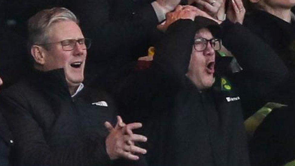 Kier Starmer and Ed Balls at a Norwich City Football match