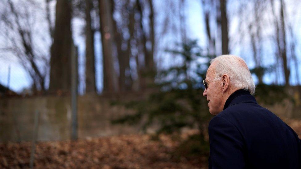 Joe Biden arrives for a campaign event in Somersworth, New Hampshire