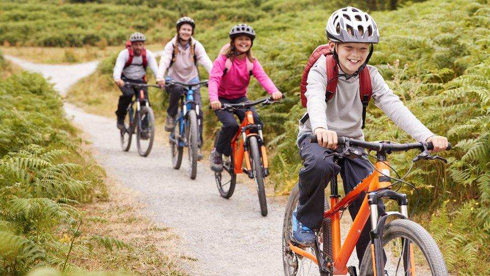 A family cycling