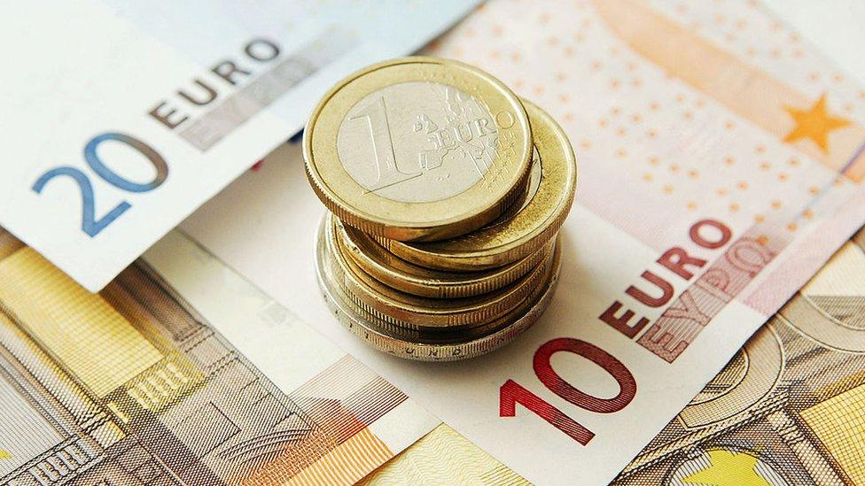 Euro coins and notes