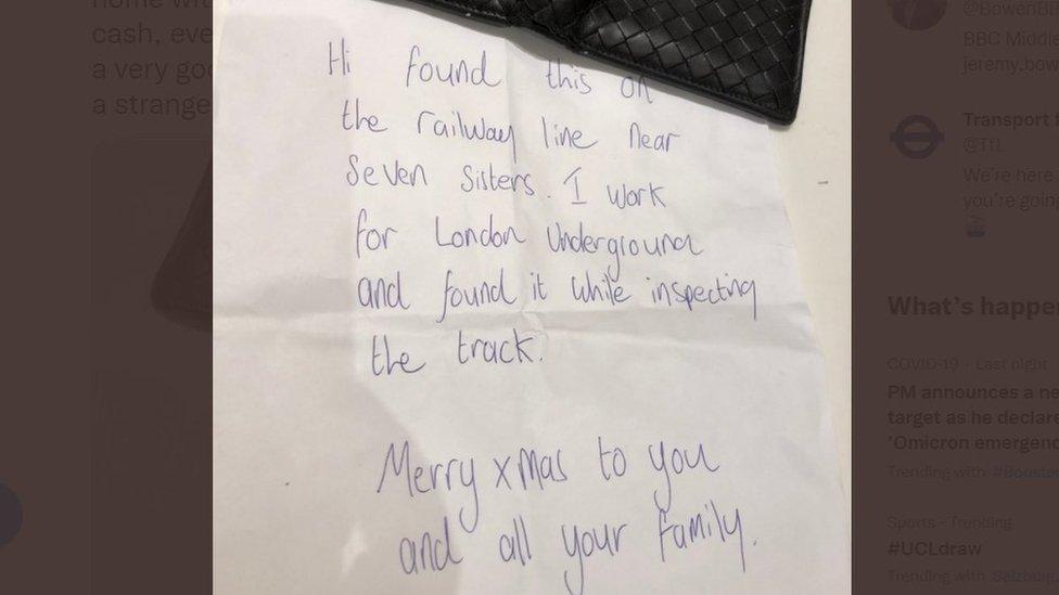 Jeremy Bowen's lost wallet was returned by a TfL worker