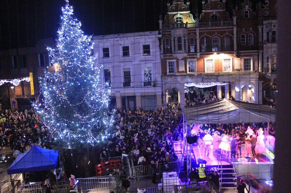 Crowds at the Ipswich Christmas lights switch on