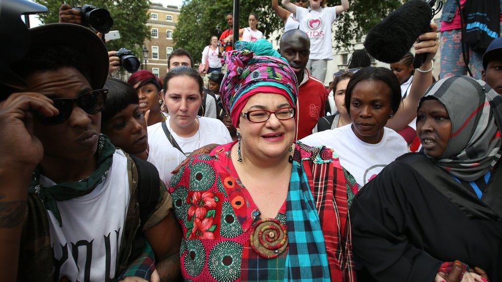 Camila Batmanghelidjh at a protest held shortly on Whitehall after Kids Company's closure