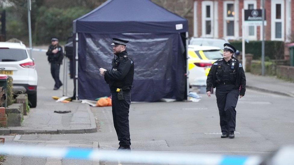 Police at the scene in Crawley