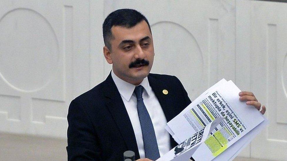 A picture taken on January 12, 2017 shows former Republican Peoples Party (CHP) lawmaker Eren Erdem as he makes a speech at the Turkish parliament.