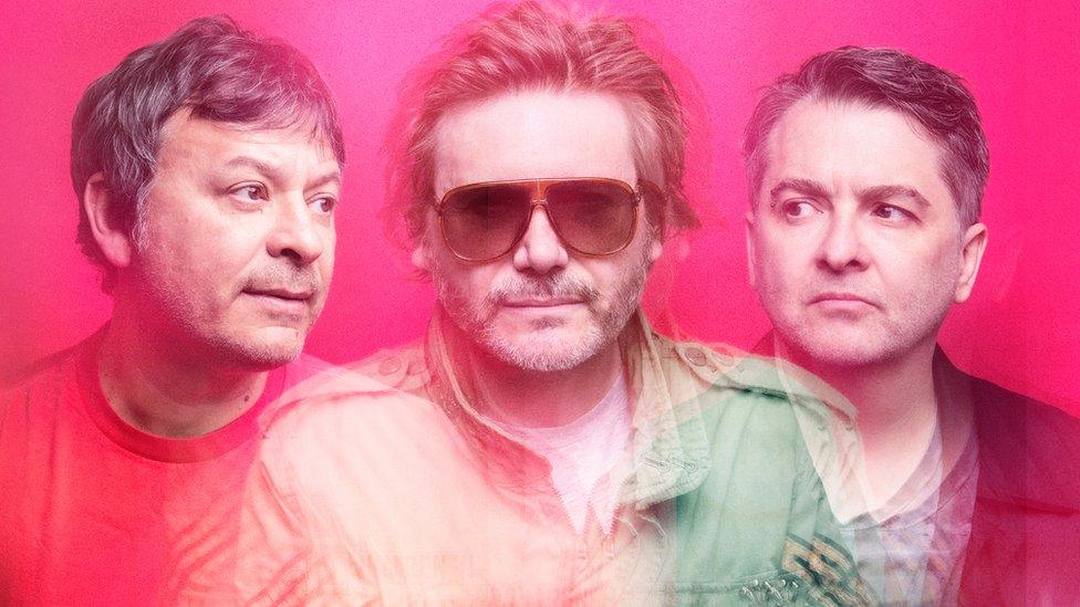 The Manic Street Preachers are Nicky Wire (centre), James Dean Bradfield (left) and Sean Moore