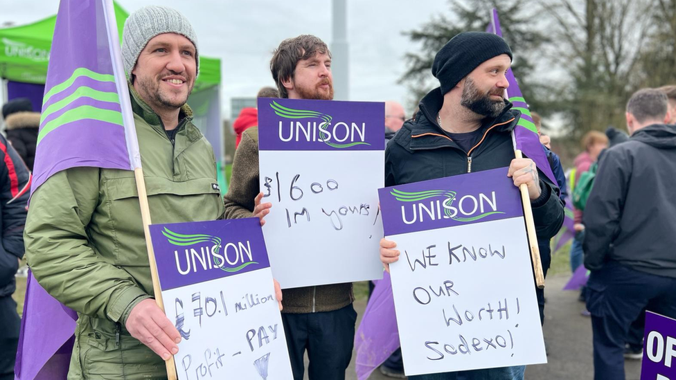 Close-up of workers on strike