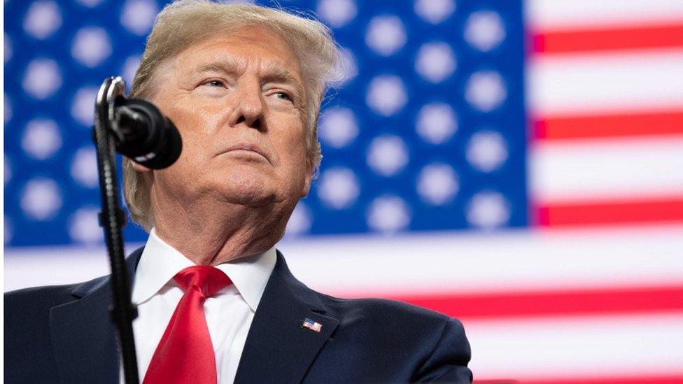 US President Donald Trump speaks during a "Keep America Great" campaign rally at Huntington Center in Toledo, Ohio in January